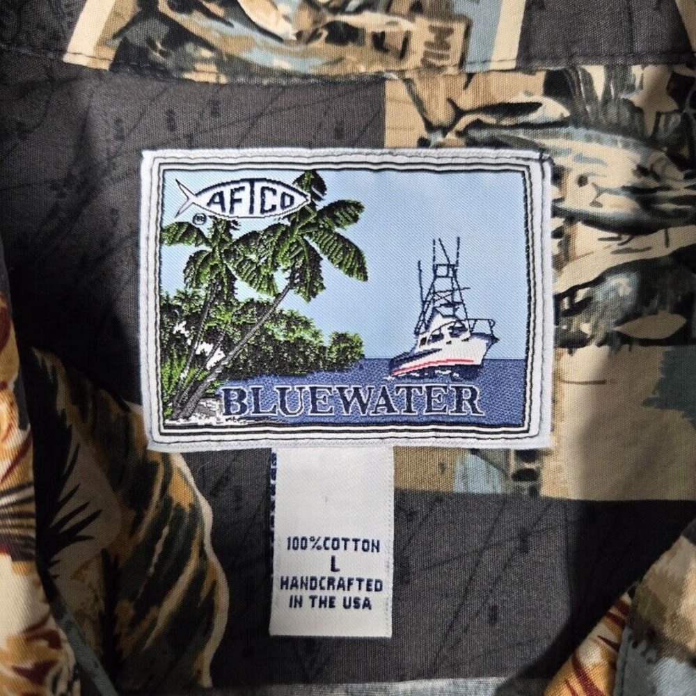AFTCO Shirt Mens Large Miami Fish Postcards Beach Surf Casual Made in USA Logo - Picture 6 of 12